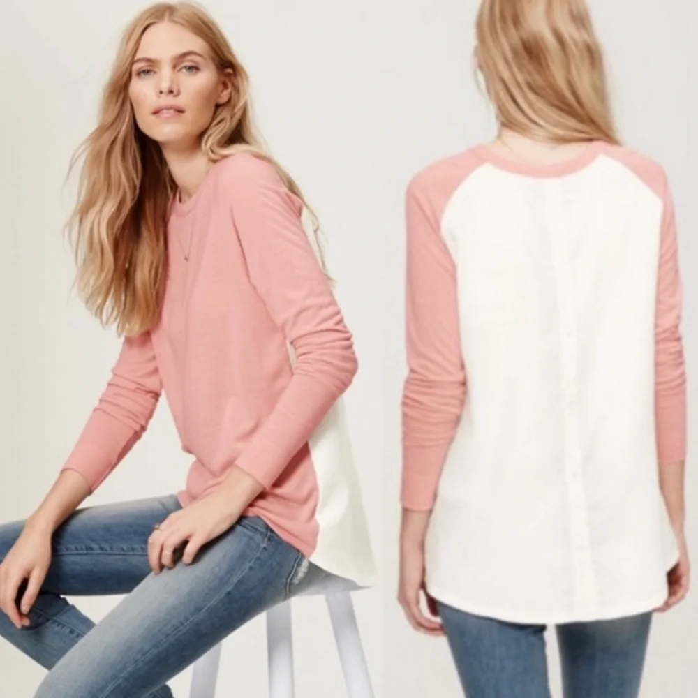 [LOFT] Pink Mixed Media Top Long Sleeve Tunic
